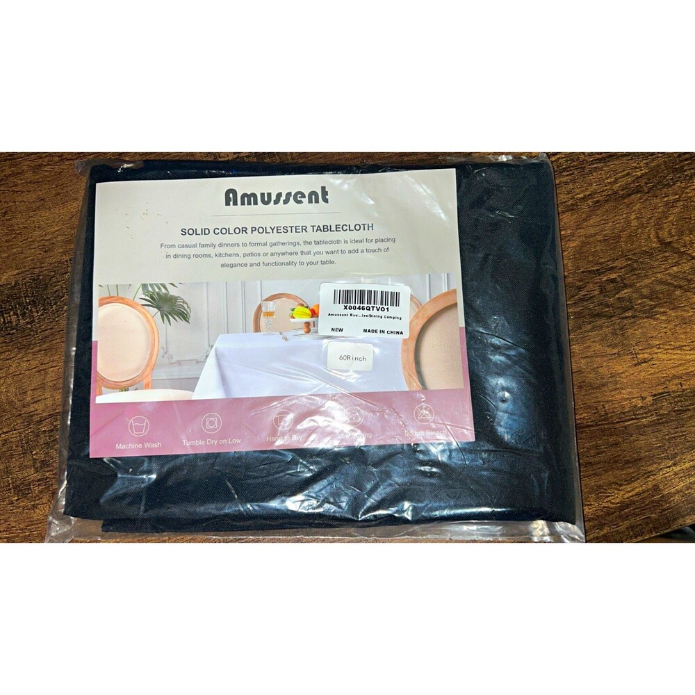 Amussen Black Solid Polyester Flat Sheet 60" Round, Machine Washable